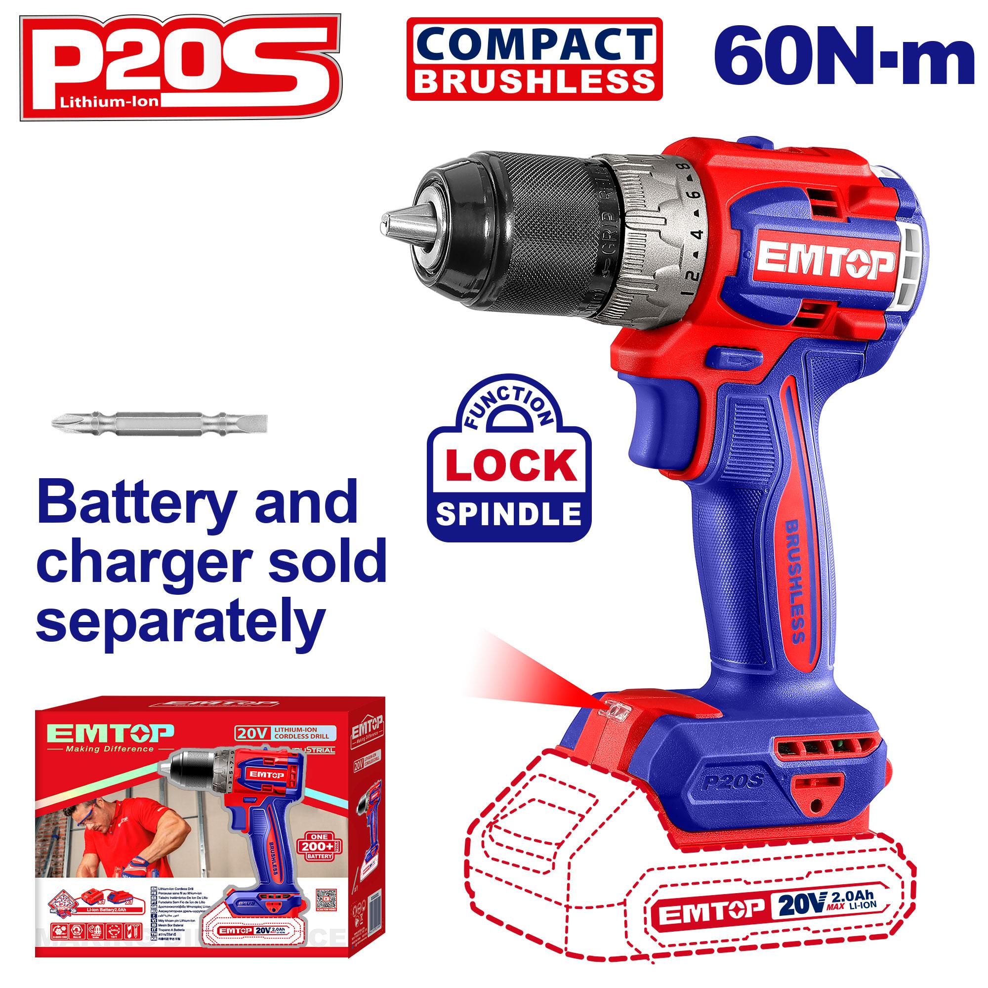 TALADRO INALAMBRICO 20V 66Nm C/ 2 BAT 2.0 AH + CARGADOR + ACC - imagen 3