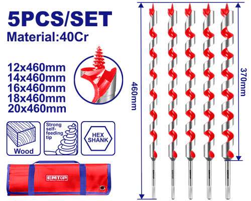 SET MECHAS HELICOIDALES (12 - 14 - 16 - 18 - 20 MM) 5 PZS